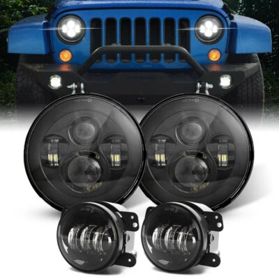 Combo de faros antiniebla redondos LED de 7" para Jeep Wrangler JK TJ 1998-2017 Foto 1 de 4