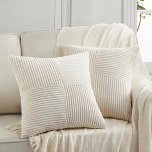 2 Packs Boho Cream Decorative Throw Pillow Covers 18X18 Inch for Living Room Cou - Picture 1 of 12