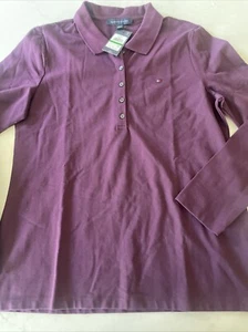 Tommy Hilfiger Damen Poloshirt Lila Kragen Knöpfe Langarm Large Neu mit Etikett - Bild 1 von 4