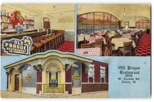 Postal vintage de lino de los años 40 de Cicero, Illinois OLD PRAGUE RESTAURANTE Roadside Bar - Imagen 1 de 2