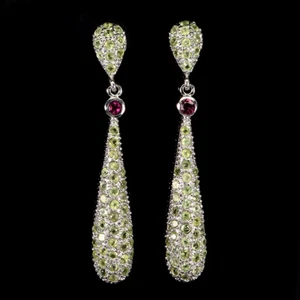925 Sterling Silver Earrings Round Rhodolite Garnet Peridot Gemstone Jewelry - Picture 1 of 13