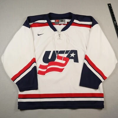 老式耐克美国队曲棍球球衣男式中号白色客场奥运会美国 — 第 1/4 张图片