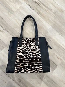 GHIBLI Luxury Italian Handmade Handbag Genuine Leather Leopard Panels - Picture 1 of 6