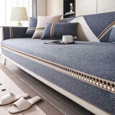 Cotton and Linen Sofa Cover Universal Sofas Pad Solid Color Sofa Mat Anti-Slip - Image 1 of 4