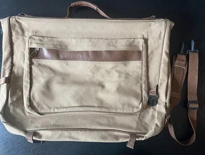 Bolsa de viaje usada Eddie Bauer Edition Ford caqui de lona y cuero para ropa equipaje Foto 1 de 4