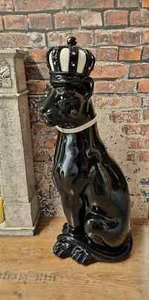 Exklusive Dekostatue Panther mit Krone 105cm Keramik schwarz Swarowski handmade - Bild 1 von 8