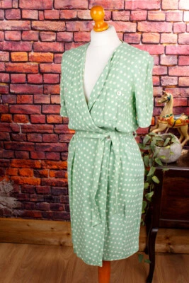 Vintage orig 90er Viskose Kleid Herz Muster pastell grün Taschen XS s - Bild 1 von 4