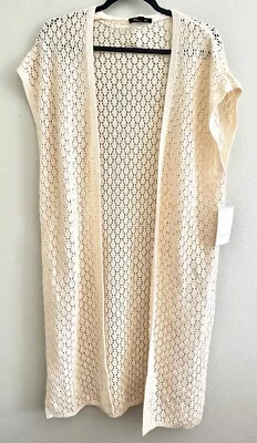 Vestido Suéter Campesino Caligrafía Bata Boho Crochet Frente Abierto Crema M Mediano Foto 1 de 4