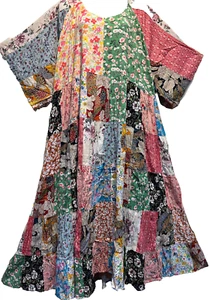 Nwt FUNKY STUFF floral hippie patch boho maxi rayon challis DRESS 5X Free shipp - Picture 1 of 7