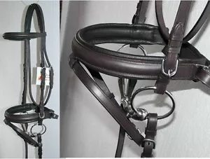 FSS Havana German POSH BLACK Comfort Padded Crown CRANK Bridle Dressage Reins - Picture 1 of 1