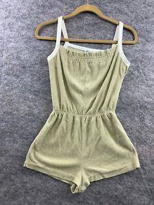 Vintage 70s 80s Terrycloth Romper Beach Coverup Cheeky Shorts Beige Small Retro