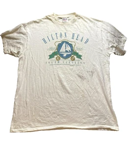 VTG Hilton Head Shirt Adult Extra Large Beige Single Stitch Sailing Boat 90s Men - Picture 1 of 9