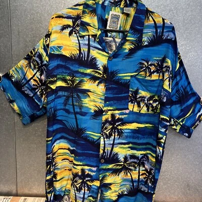 OCEAN CURRENT HAWAIIAN SHIRT BUTTON UP XL WITH  PALM TREES 100% Rayon very nice - Image 1 of 4