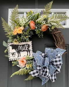 1PC Wreaths for Front Door Spring/ Summer Green Wreaths for Front Door Outside - Picture 1 of 1