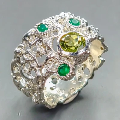 Handmade Natural Peridot Ring 925 Sterling Silver Size 7.5 /R443820 - Image 1 of 4