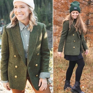 J.Crew Bristol Blazer Jacke Zweireiher Fischgrät Wolle Grün Größe 2 - Bild 1 von 9