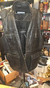 Irvine Park ZIP Front Men's Genuine Leather Vest Brown4XLT multi pocket - Picture 1 of 5