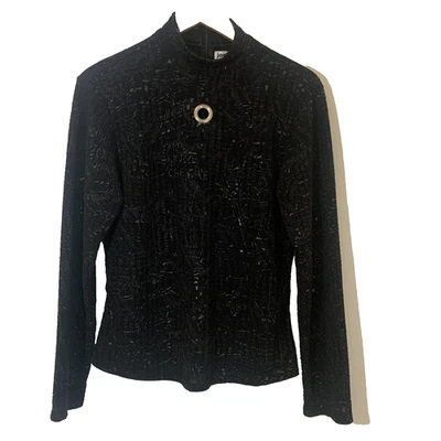 Vintage Jamie Sadock Golf Shirt Black Mock Neck Long Sleeve Grommet Detail - Image 1 of 4