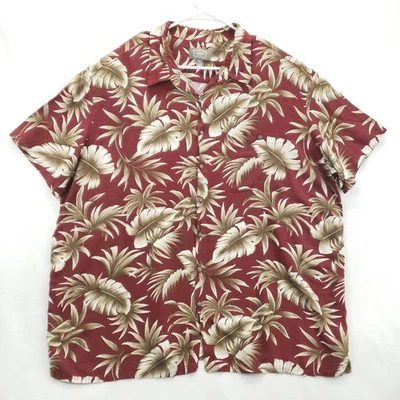 Camisa Fundición Para Hombres 3XL Roja Marrón Hawaiana Floral Abotonada Aloha Vacaciones Foto 1 de 4