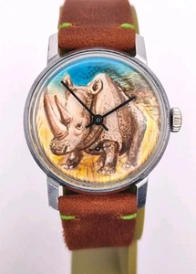 Piece Unique Vintage Watch Pobeda White Rhinoceros 2602 Soviet Men Leather - Picture 1 of 14