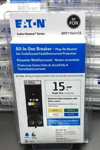New Circuit Breaker Eaton BRP115DF BRP115A1CS 15A Dual AFCI/GFCI Plug-On Neutral - Picture 1 of 2
