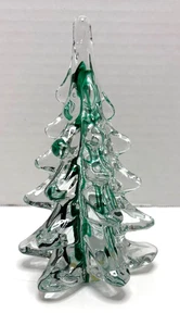 ENESCO Art Glass Clear & Green Swirl Christmas Tree 6" Tall Clear Polished - Picture 1 of 4