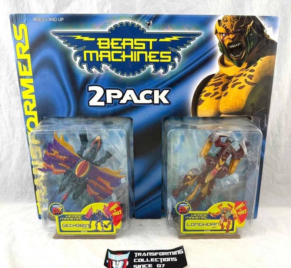 Transformers 2000 Beast Machines 2 Pack Maximal Geckobot and Longhorn MOSC - Image 1 of 2