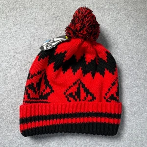 Volcom Stone Jacquard Pom Beanie Mens Red Black Winter Knit Hat Cap New J5851214 - Picture 1 of 6
