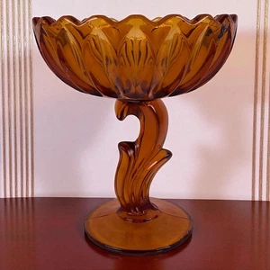 Plato de caramelo de compota pedestal de flor de loto de vidrio Indiana vintage flor ámbar - Imagen 1 de 7