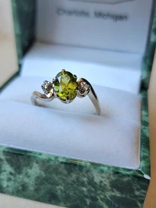 💎 14k massiver Weißgold Peridot grüner Edelstein Ring - Größe 8/9 - 3,2 Gramm - Bild 1 von 15