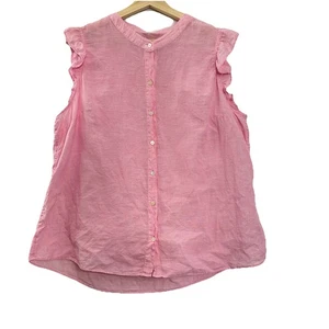 Lilly Pulitzer Briette Button Down Leinen Top Damen XL Rosa Rüschenärmel - Bild 1 von 9