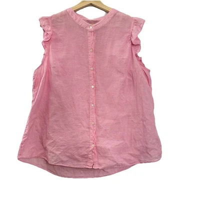 Lilly Pulitzer Briette 纽扣亚麻上衣女式 XL 粉红色荷叶袖 — 第 1/4 张图片