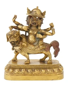 TIBETO CHINESE GILT BRONZE VAISHRAVANA DEITY FIGURINE - Picture 1 of 5