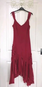 Per Una Red Chiffon & Satin Floral Applique Midi Dress Size 16L - Picture 1 of 9