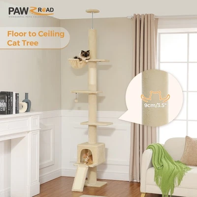 PAWZ Road 5-Tier Floor to Ceiling Cat Tree Climbing Tower Condo House 210-274cm
