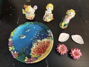 1997 Popular Imports Mermaid Resin Plate and Figurines NEW/Open Box Ocean Marine - Picture 1 of 7
