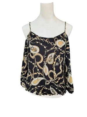 Inc International Concepts Cold Shoulder Blouse Women’s Size Small Black Tan EUC - Image 1 of 4