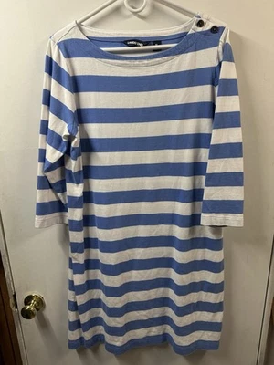 Vestido listrado Lands' End azul branco rugby X grande botão ombro 18 - Imagem 1 de 4
