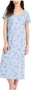 Nwt Charter Club Short Sleeve Cotton Essentials Printed Midi Nightgown Size Med - Foto 1 di 5