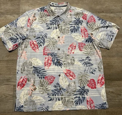 Tommy Bahama Men’s Silk Camp Shirt Floral Fern Hawaiian Print Islandzone 2XLT - Image 1 of 4