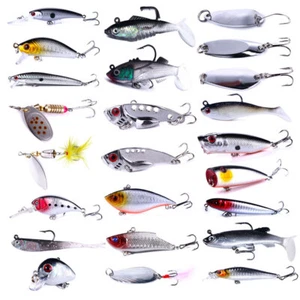 24PCS Lot Mixed Minnow Fishing Lures Bait Crankbaits Spoon Soft Fish Tackle Set - Picture 1 of 12