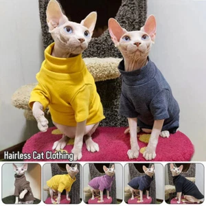 Winter Warm Sphynx Cat Pullover Soft Clothes Hairless Cat Velvet Jumpsuit Tshirt - Picture 1 of 18