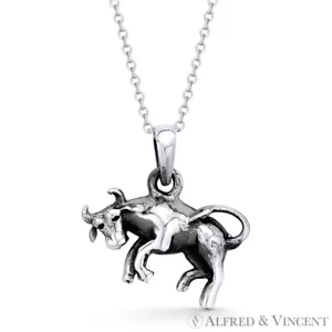 Collar colgante de suerte animal signo del zodiaco Tauro el Toro en plata esterlina 0,925 - Imagen 1 de 1