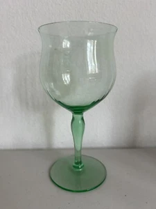 TIFFIN-FRANCISCAN WINE GLASS GREEN OPTIC PANEL 14199 VASELINE GLASS 6 5/8” - Picture 1 of 6