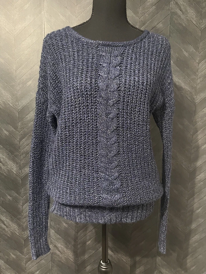 Suéter Pullover American Eagle Outfitters Talla S Mezcla de Lana Azul/Plateado Hilo  Foto 1 de 4