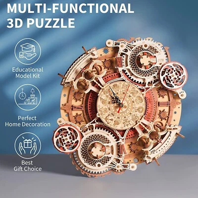 ROKR Zodiac Wall Clock 3D Wooden Puzzle DIY Wall Quartz Clock Jigsaw Xmas Gift - image 1 of 4