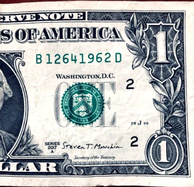 1962 Trailing Birth Year Note Dollar Bills Fancy Serial Number B1264 1962D - Image 1 of 3