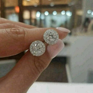 2.50 Ct Round Cut Diamond Halo Stud Earring For Woman Gift 14K White Gold Over - Picture 1 of 4