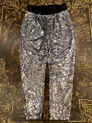 New York & Company Silver Sequin Tuxedo Waist Pants with Pockets Shiny Party M - Image 1 of 4