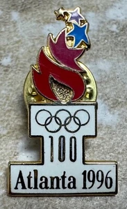 Atlanta 1996 Olympic Games Pin Olympic Logo Rings Red Flames - Picture 1 of 4